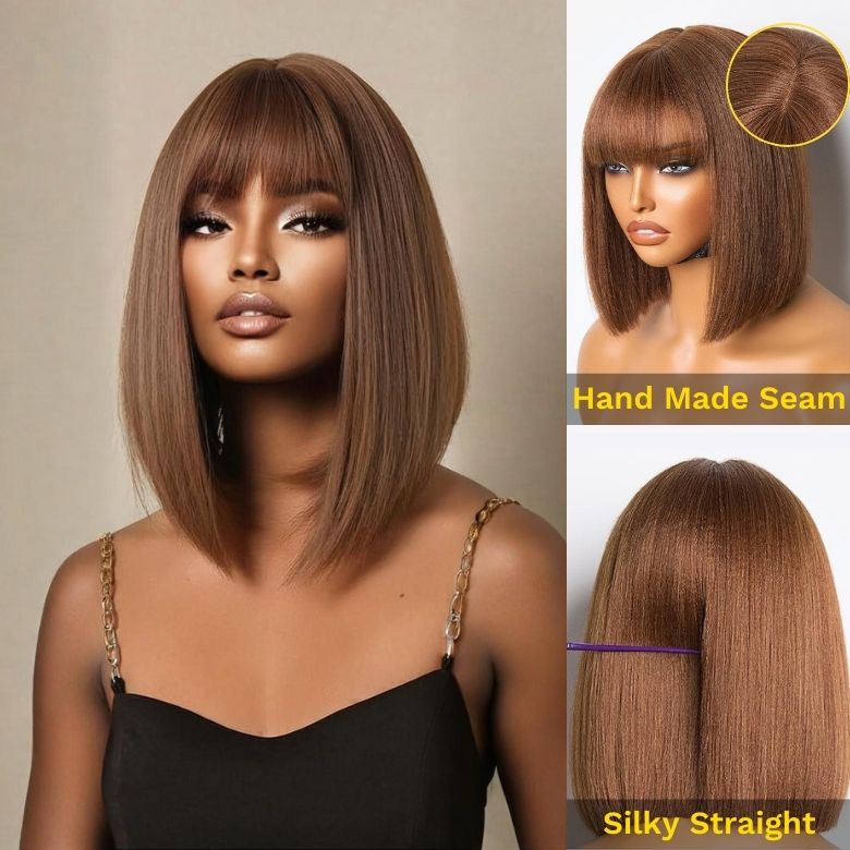 Sunber Chocolate Brown Straight Short Bob Wig With Bangs/ 13*4 Pre Everything Lace Frontal Glueless Wig Flash Sale