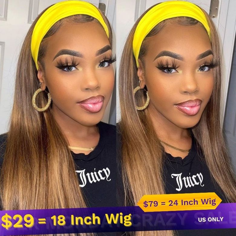 Flash Sale Honey Blonde Highlights Silky Straight Glueless Wig