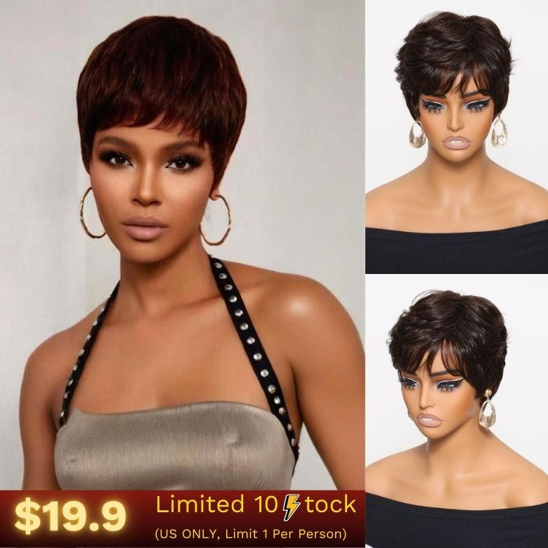 [$19.9 Wig]Sunber Straight Bob Wigs with Bangs Black with Highlights 100% Human Hair Wig Flash Sale(US ONLY,Limit 1 per person)