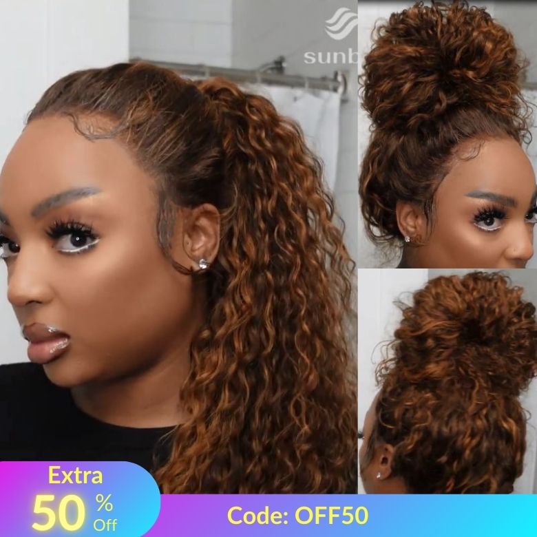 Extra 50% OFF | Sunber Piano Brown Highlight 13 By 4 Pre-Everything Lace Frontal Wigs Water Wave Human Hair