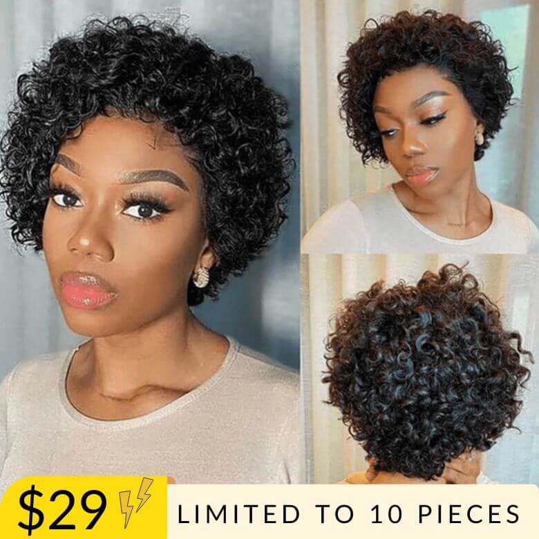 Flash Sale Sunber Afro Short Curly Human Hair Full and Fluffy Pixie Cut Bob Natural Looking Glueless Wig