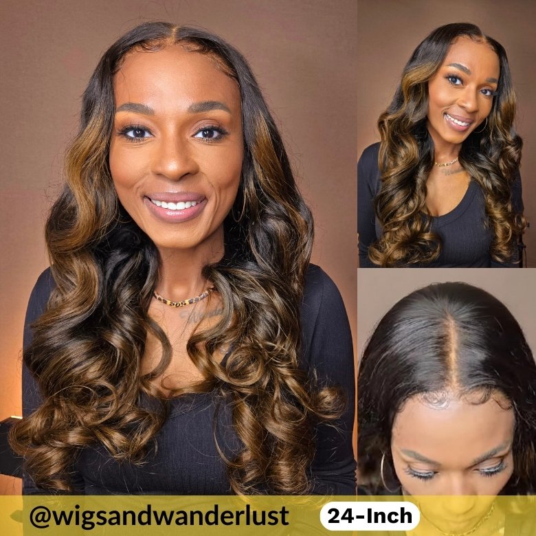 Extra 50% OFF | Sunber Bye Bye Knots Wig 7x5 Glueless Lace Black to Chestnut Brown Ombre Loose Wave Wig With Bleached Knots