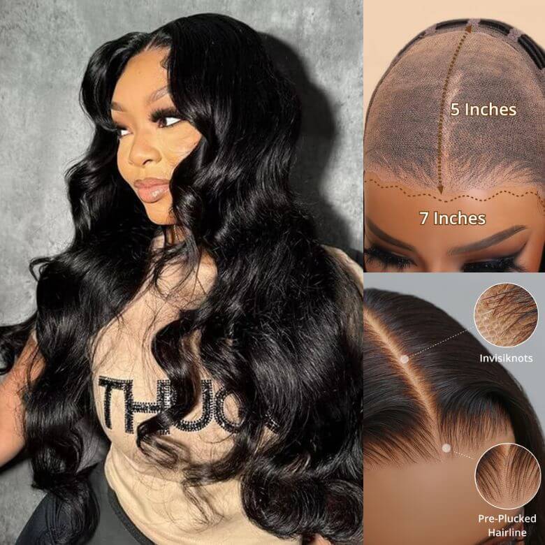 Sunber Body Wave Upgrade 7x5 Bye Bye Knots  Pre Cut HD Lace Closure Wig With Bleached Knots