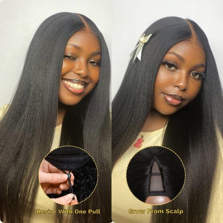 Sunber Yaki Straight V Part Wigs Versatile No Leave Out Glueless Human Hair Flash Sale