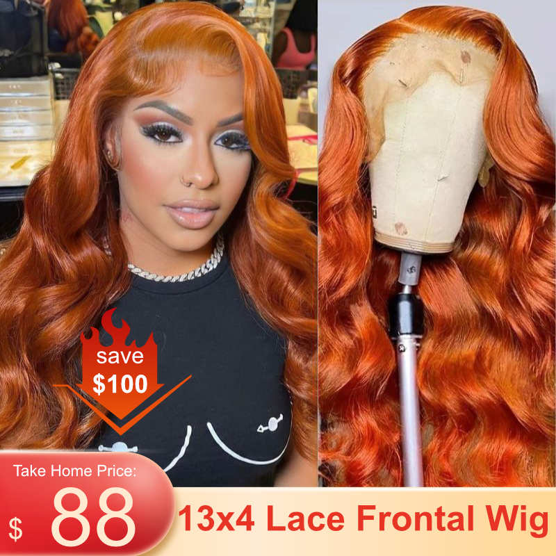 $100 Off Sunber Orange Ginger Lace Frontal Wig Body Wave Human Hair With Baby Hair