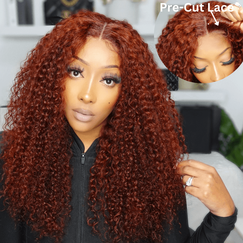 $100 OFF| Sunber Full Curly 13x4 Lace Front Wigs 7*5 Bye Bye Knots Grab And Go Reddish Brown Color Human Hair