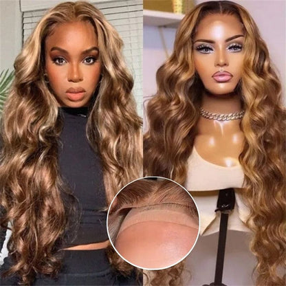 Sunber Body Wave Honey Blonde Highlights 7x5 Pre-Cut Lace Closure Human Hair Wig Flash Sale