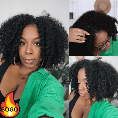 BOGO Sunber Kinky Curly Skin Melt Lace Front Wigs Natural Hairline Lace Closure Human Hair Wigs Pre Plucked