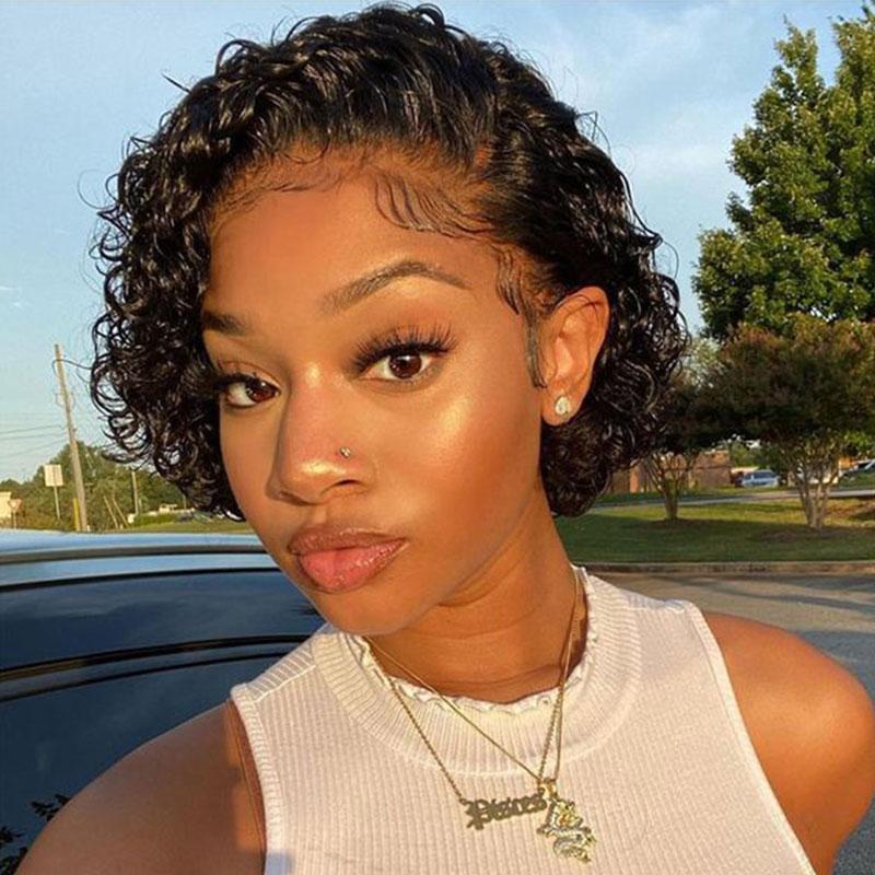 2 Wigs=$99| 180% Density Full Curly U Part Wig And Water Wave 13*1 Lace Short Pixie Cut Human Hair Wigs Flash Sale