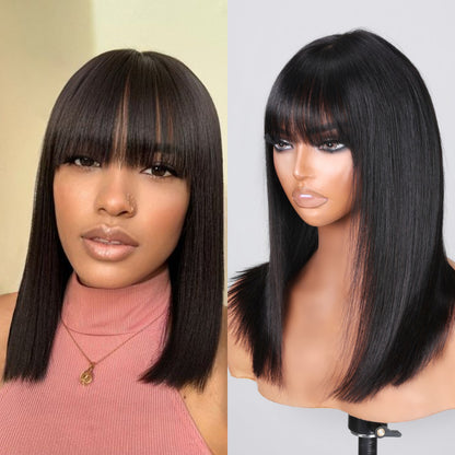 Sunber Silky Straight Glueless Minimalist Middle Part Lace Bob Wig With Bangs Flash Sale