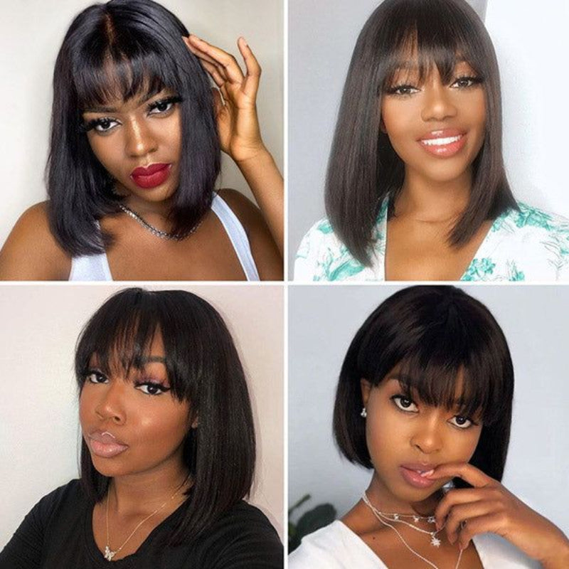 Sunber Silky Straight Glueless Minimalist Middle Part Lace Bob Wig With Bangs Flash Sale