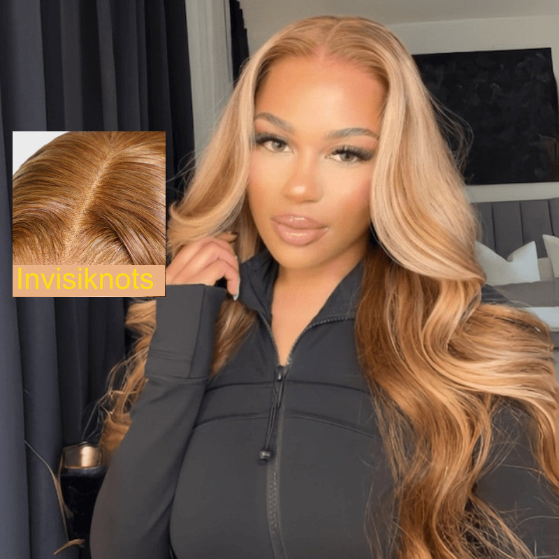 Flash Sale Sunber Body Wave Bye Bye Knots Honey Blonde Highlights 7*5  Pre-Cut Lace Closure Human Hair Wig