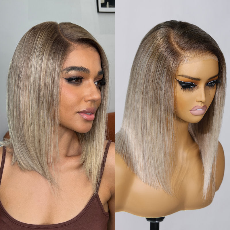 Sunber Blonde With Brown Root Color 7x5 Bye Bye Knots Pre-Cut Summer Bob Lace Wig Flash Sale