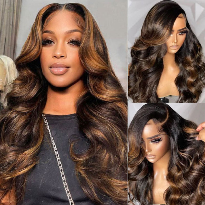 Flash Sale Sunber Balayage Highlight Body Wave Transparent Lace Front Wigs Shadow Root Wigs Shake And Go Wigs