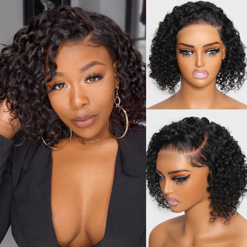 Sunber Curly 7x5 Bye Bye Knots Asymmetrical Side Part Bob Wigs Flash Sale