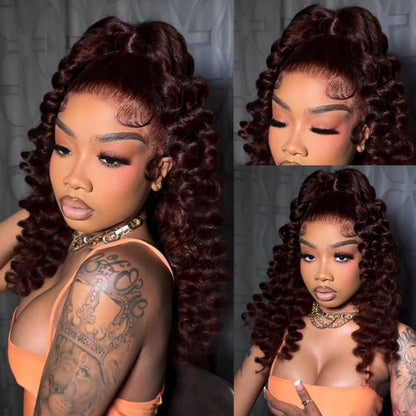 $100 OFF| Sunber Full Curly 13x4 Lace Front Wigs 7*5 Bye Bye Knots Grab And Go Reddish Brown Color Human Hair