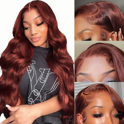 Sunber Body Wave Shake And Go Wigs Reddish Brown 7x5 Bye Bye Knots Pre-Cut Lace Human Hair Wigs With Pre-Plucked