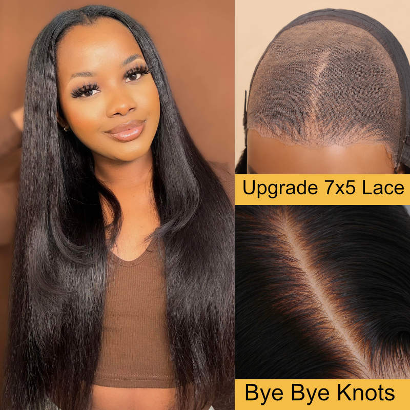 New User Exclusive | Sunber Yaki Straight Glueless 6x4.75 Pre-cut 7x5 Bye Bye Knots Lace Closure Wig With Bleach Knots