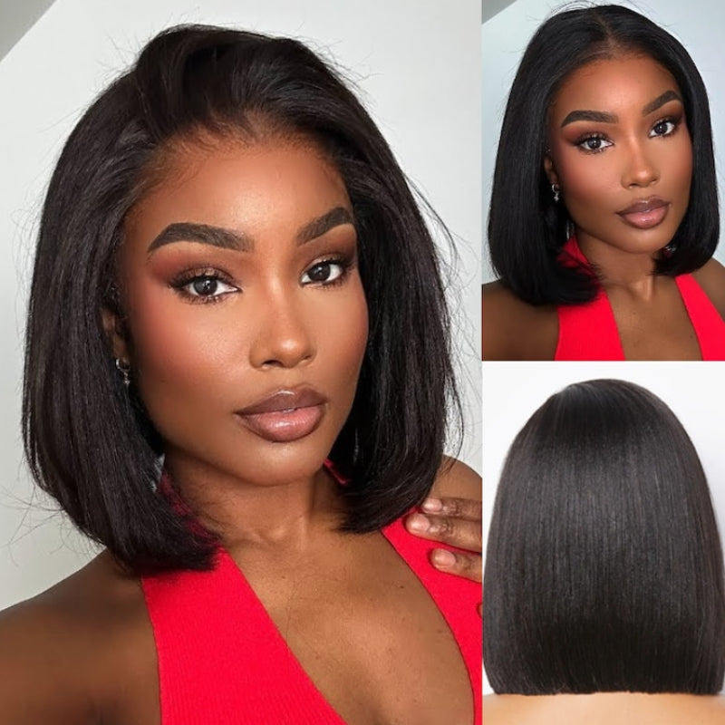 Sunber Blunt Cut Yaki Straight Pre-Cut Lace Bye Bye Knots 5x5 HD Glueless Bob Wig Pre-plucked