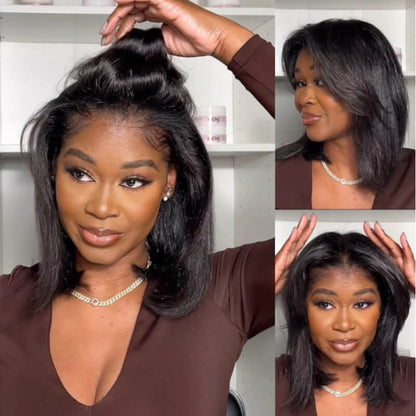 Sunber Blunt Cut Yaki Straight Pre-Cut Lace Bob Bye Bye Knots Wig / 5x5 HD Glueless Wig Pre-plucked