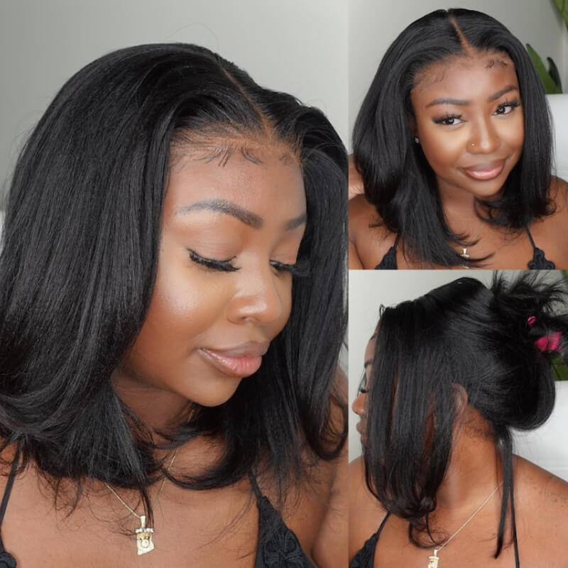 Sunber Blunt Cut Yaki Straight Pre-Cut Lace Bob Bye Bye Knots Wig / 5x5 HD Glueless Wig Pre-plucked