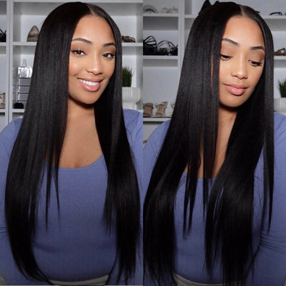 Sunber Yaki Straight V Part Wigs Versatile No Leave Out Glueless Human Hair Flash Sale