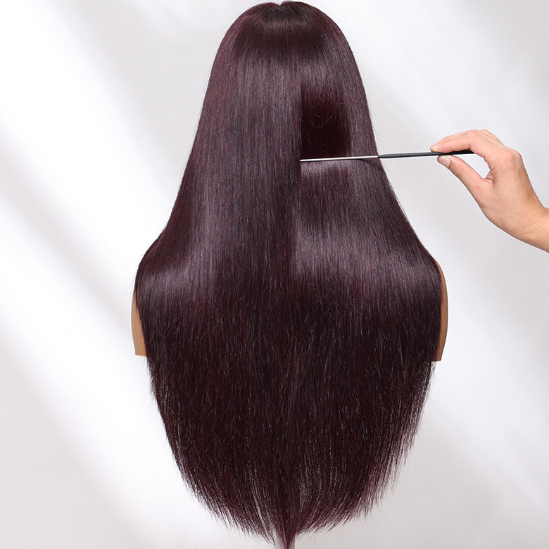 Sunber Black Cherry Long Layered Straight 13*4 Pre Everything Frontal Lace Dark Burgundy Hair Color Wig