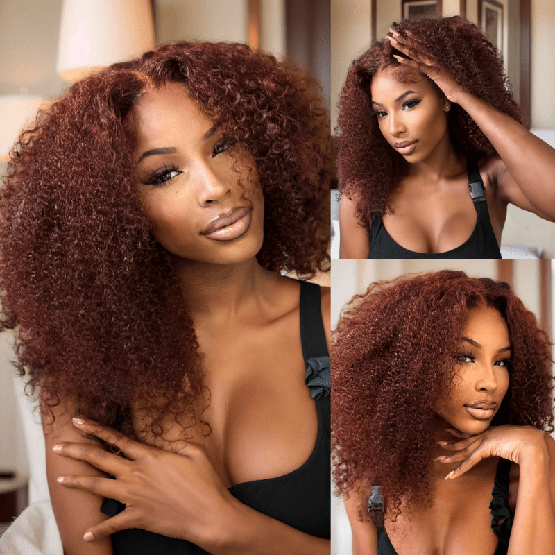 Flash Sale Sunber Kinky Curly 7x5 Bye Bye Knots Reddish Brown Human Hair