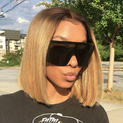 Flash Sale 180% Density 13*5 T Part Lace Front Golden Blonde With Dark Roots Bob Wig Human Hair