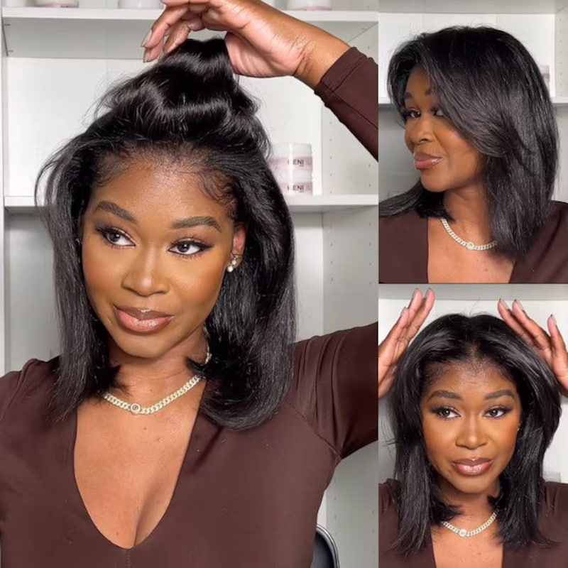 Sunber Grab And Go 7x5 Bye Bye Knots Pre-Cut Lace Closure Bob Wigs Yaki Straight Human Hair Wigs Pre-plucked