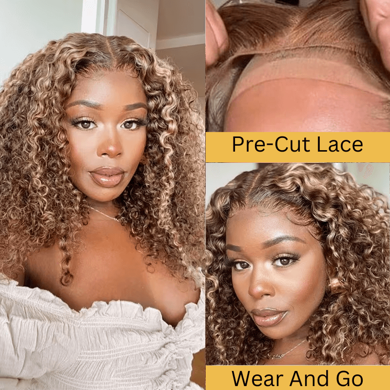 BOGO Sunber Jerry Curly Ombre Honey Blonde Highlight Lace Frontal Wigs