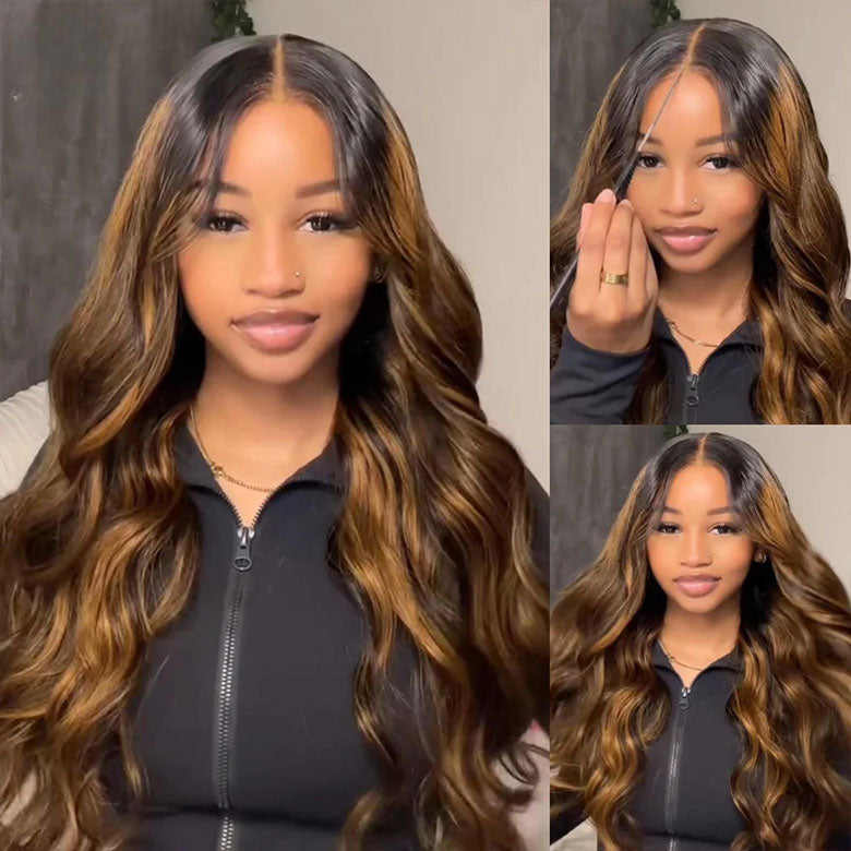 Flash Sale Sunber Balayage Highlight Body Wave Transparent Lace Front Wigs Shadow Root Wigs Shake And Go Wigs