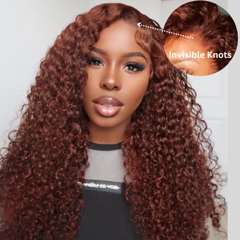 Extra 50% OFF | Sunber Reddish Brown Jerry Curly 7×5 Bye Bye Knots Lace Front Wig Real Human Hair