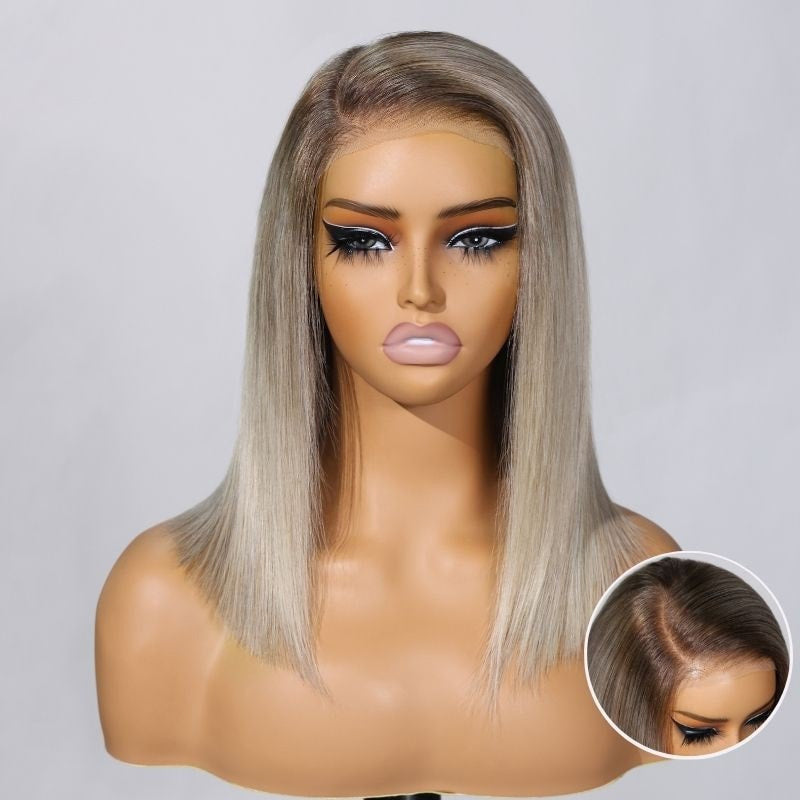 Sunber Blonde With Brown Root Color 7x5 Bye Bye Knots Pre-Cut Summer Bob Lace Wig Flash Sale