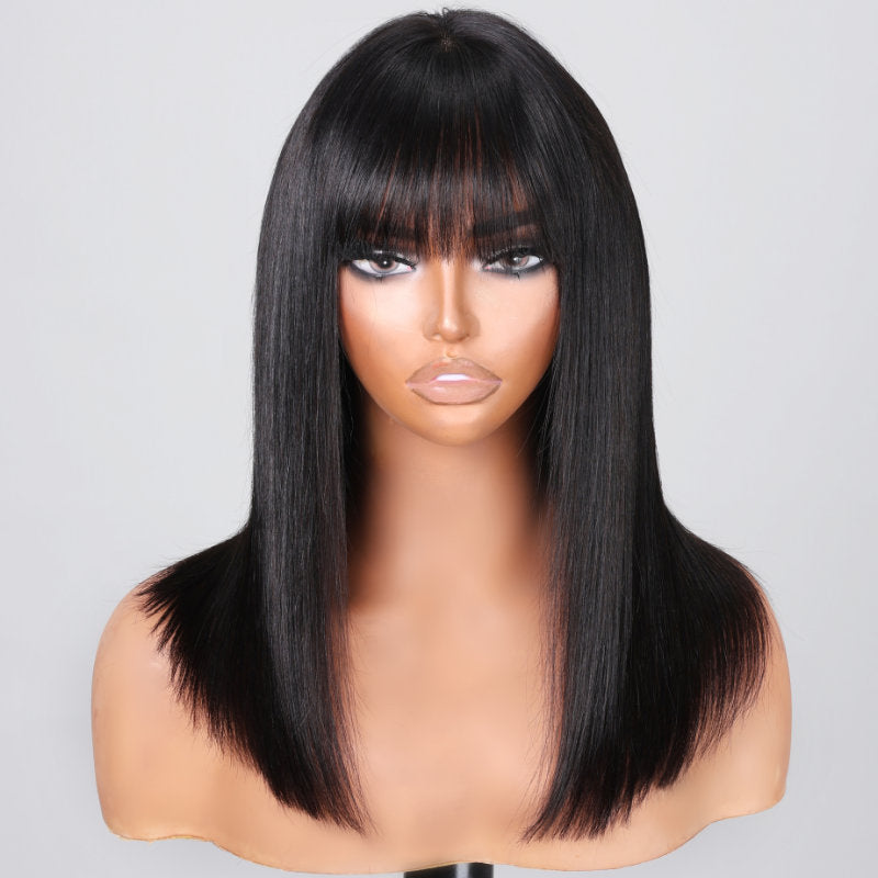 Sunber Silky Straight Glueless Minimalist Middle Part Lace Bob Wig With Bangs Flash Sale