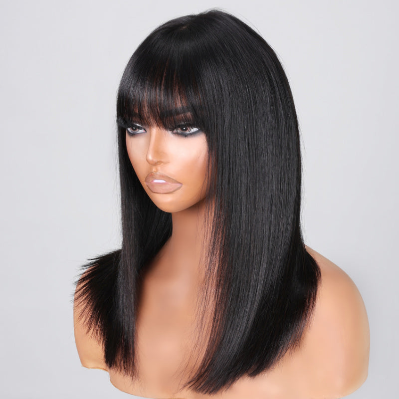 Sunber Silky Straight Glueless Minimalist Middle Part Lace Bob Wig With Bangs Flash Sale