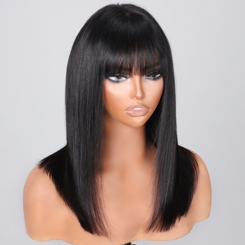 Sunber Silky Straight Glueless Minimalist Middle Part Lace Bob Wig With Bangs Flash Sale