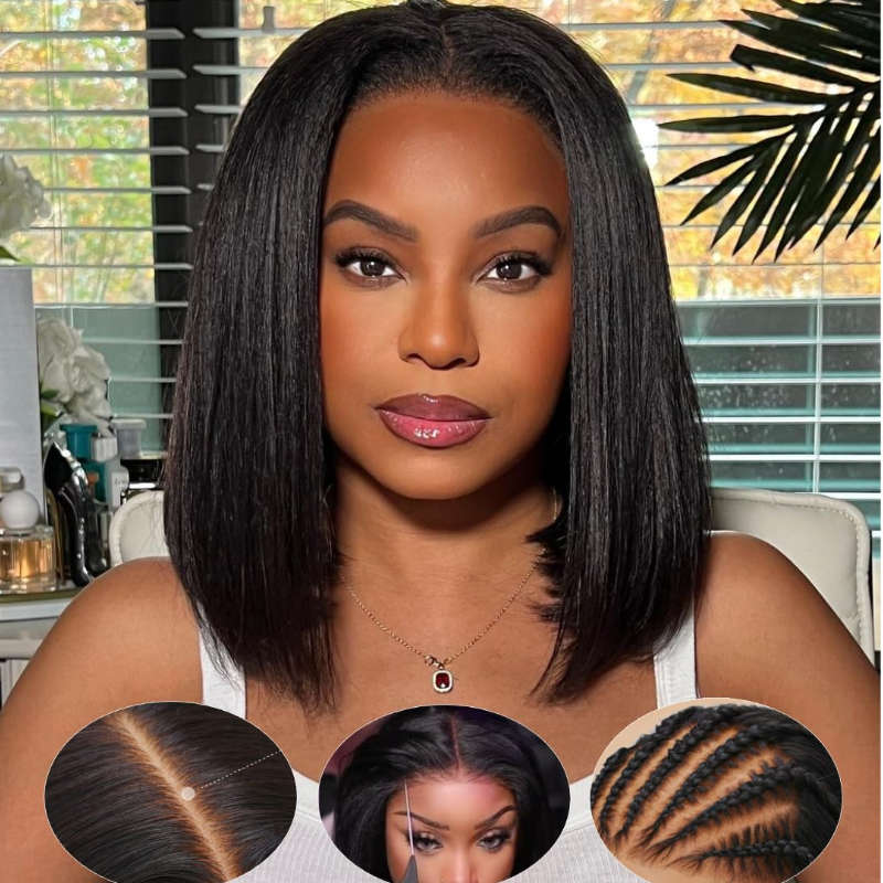 Sunber Blunt Cut Yaki Bob Pre-Cut 13x4 Pre Everything Lace Frontal Straight Human Hair Wig