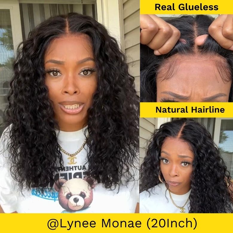 Flash Sale Sunber Natural Black Water Wave Curly 7*5 Pre Cut Lace Wig