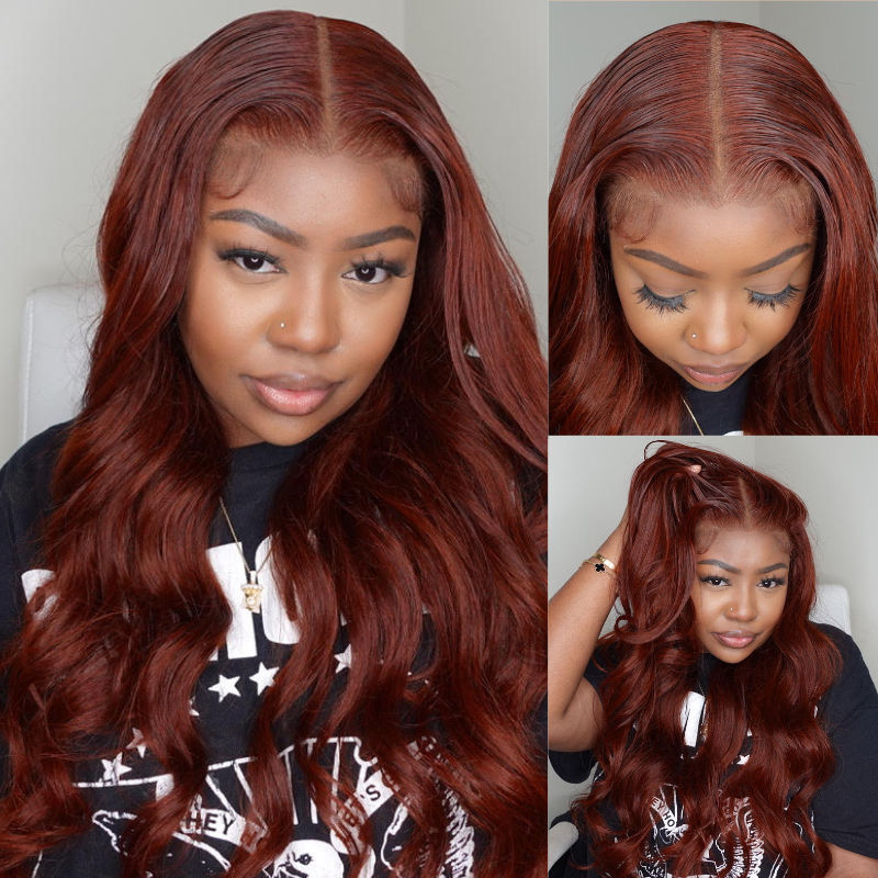 Sunber Reddish Brown Body Wave7*5 Pre Cut Lace Dark Auburn Copper Color 13*4 Lace Front Wigs Flash Sale