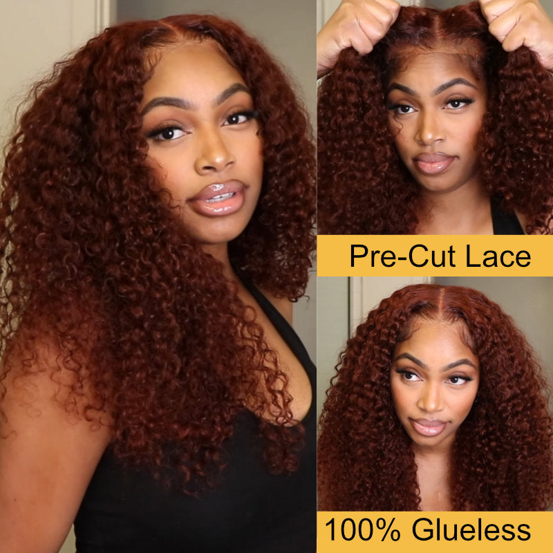 $100 OFF| Sunber Full Curly 13x4 Lace Front Wigs 7*5 Bye Bye Knots Grab And Go Reddish Brown Color Human Hair