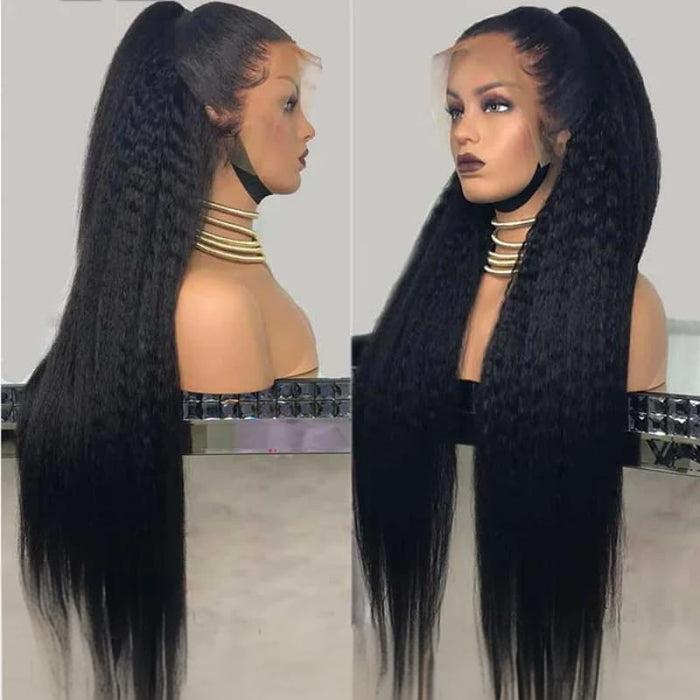 Flash Sale 4C Kinky Edge Kinky Straight Lace Wig 13X4 Pre-Everything Frontal Human Hair Wigs Yaki Straight Wigs With Baby Hair