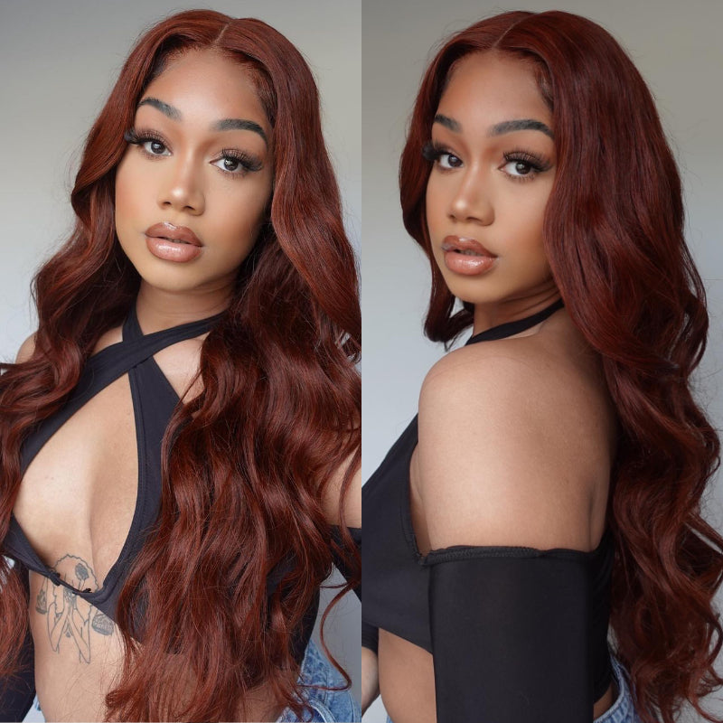 Sunber Reddish Brown Body Wave7*5 Pre Cut Lace Dark Auburn Copper Color 13*4 Lace Front Wigs Flash Sale