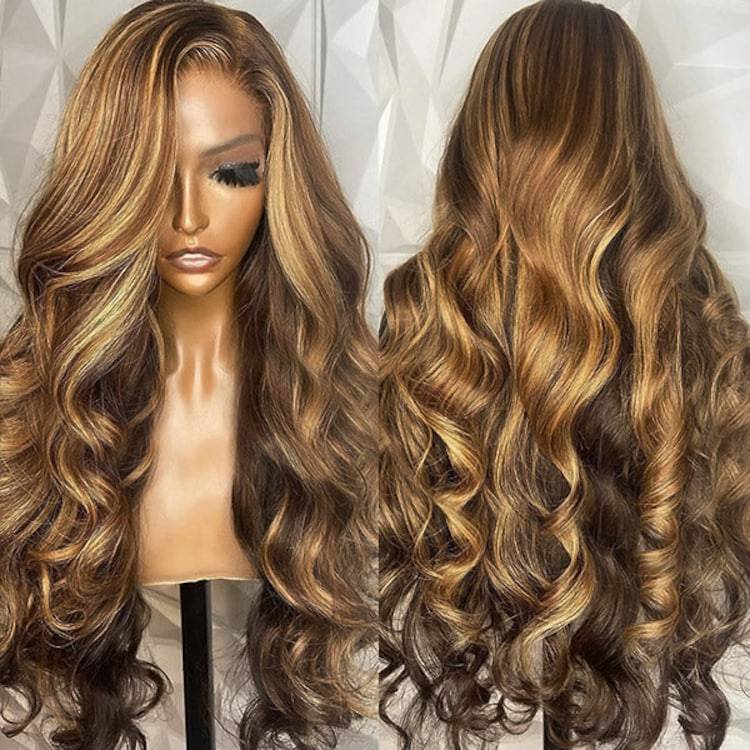 Sunber Body Wave Honey Blonde Highlights 7x5 Pre Cut Lace Wigs Super Natural and Realistic 13x4 Lace Shake And Go Wigs