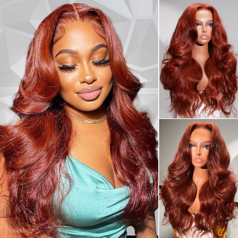 Flash Sale Sunber Reddish Brown Body Wave Pre-Cut Lace Wigs With Babyhair