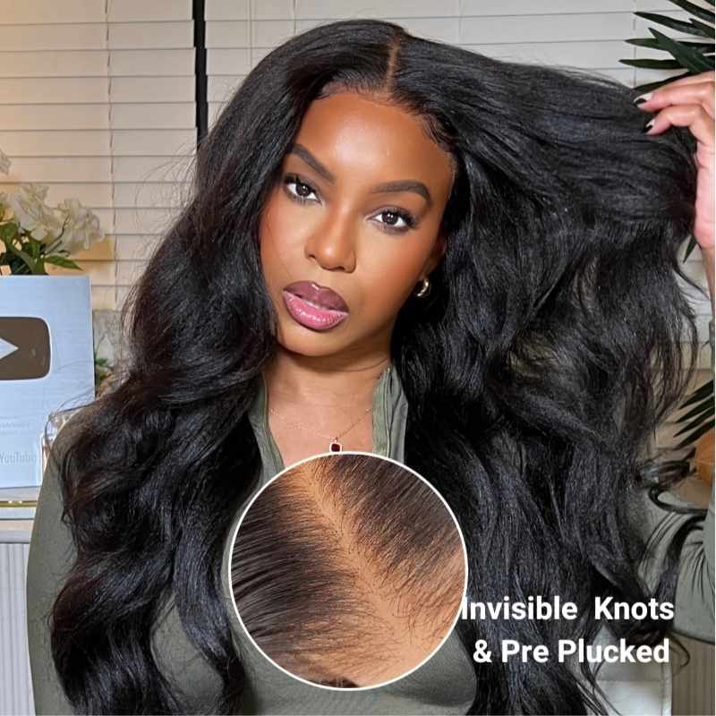 Sunber Yaki Straight Glueless Bye Bye Knots Pre Cut Lace Closure Wig With Bleach Knots Flash Sale