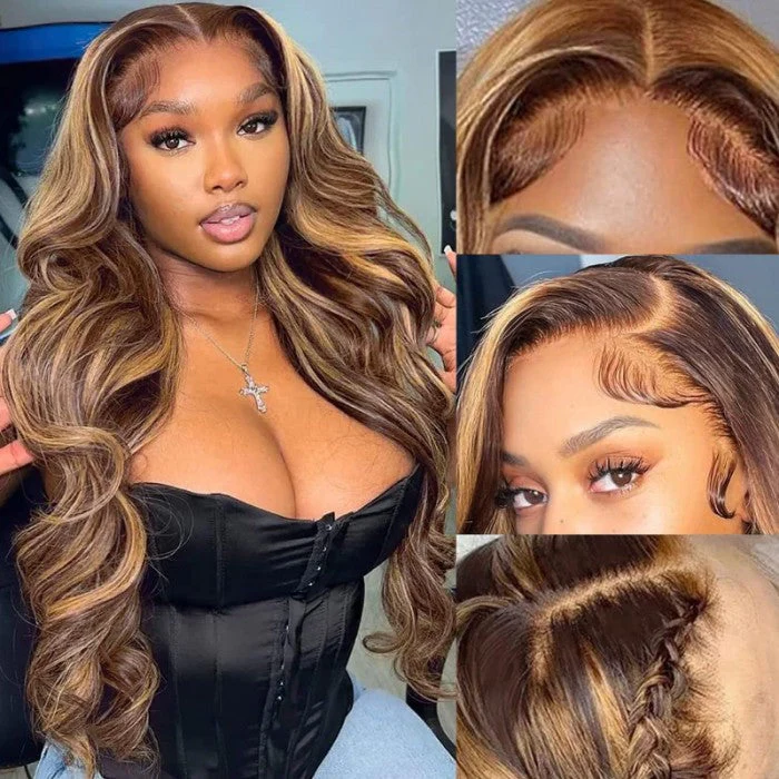 Flash Sale Sunber 7x5 Pre-Cut Lace Frontal Body Wave Blonde Highlight Wigs