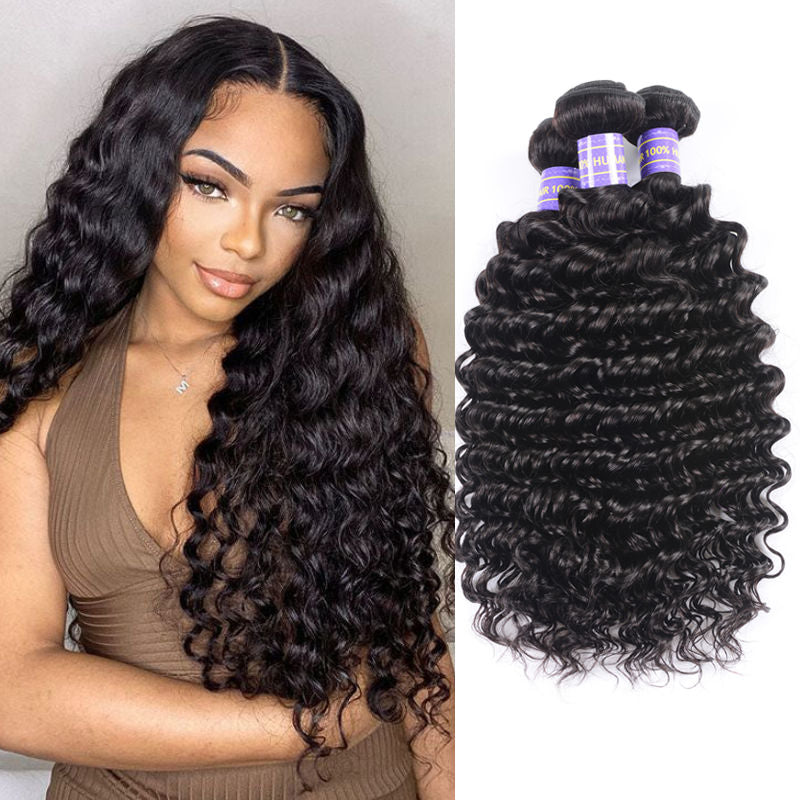 Sunber Hair New Remy Hair Peruvian Deep Wave 3 Bundles 100% Human Hair Weave