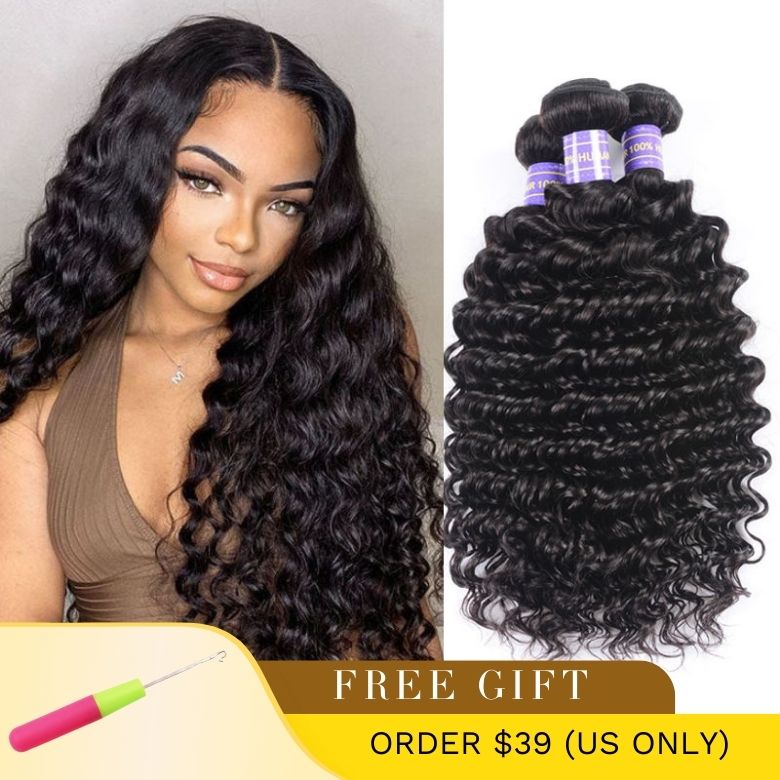 Sunber Hair New Remy Hair Peruvian Deep Wave 3 Bundles 100% Human Hair Weave