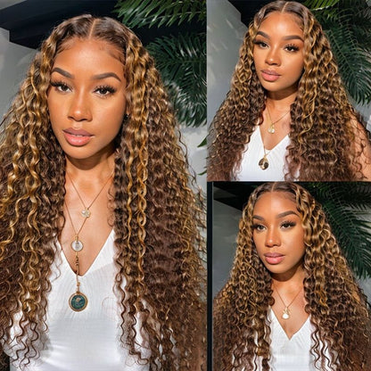 $100 Off | Sunber Piano Brown Highlight Water Wave 13*4 Lace Frontal Wigs